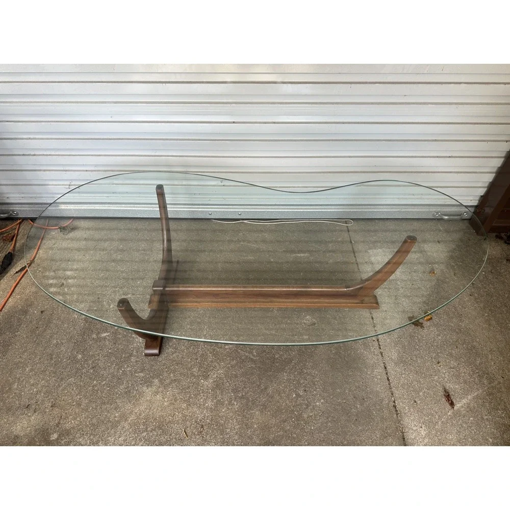 RARE ADRIAN PEARSALL MID CENTURY WALNUT COFFEE TABLE KIDNEY SHAPED GLASS